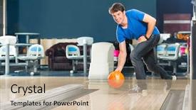  Presentation with bowling - Slide set having young man in bowling alley background and a soft green colored foreground