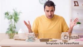  Presentation with budget - Colorful presentation theme enhanced with young-man-in-budget-planning backdrop and a coral colored foreground