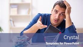  Presentation with budget - Audience pleasing presentation consisting of young-man-in-budget-planning backdrop and a ocean colored foreground