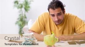  Presentation with budget - Colorful presentation theme enhanced with young-man-in-budget-planning backdrop and a yellow colored foreground