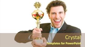  Presentation with young business man - Colorful slide set enhanced with young-man-in-business-clothes backdrop and a coral colored foreground