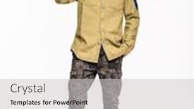  Presentation with clothing - Colorful presentation theme enhanced with young-man-in-camouflage-clothing backdrop and a light gray colored foreground