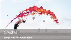  Presentation with flying doves temp plate - Presentation theme featuring young man in casual evading from flying icons background and a gray colored foreground