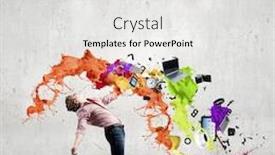  Presentation with halloween flying bats note - Presentation theme having young man in casual evading from flying icons background and a light gray colored foreground