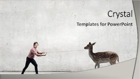  Presentation with lead - Beautiful presentation design featuring young man in casual holding deer on lead backdrop and a light gray colored foreground