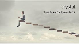  Presentation with steps - Theme having young man in casual sitting on ladder steps with book in hands background and a light gray colored foreground