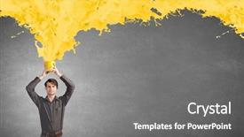  Presentation with paint bucket - PPT theme consisting of young man in casual splashing paint from bucket background and a gray colored foreground
