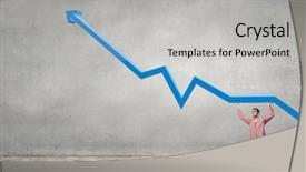  Presentation with supporting - Slide set enhanced with young man in casual supporting increasing graph background and a light gray colored foreground