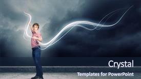  Presentation with magic - Cool new presentation with young man in casual throwing magic light backdrop and a navy blue colored foreground