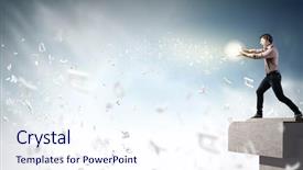  Presentation with magic - Cool new PPT theme with young man in casual throwing magic light backdrop and a sky blue colored foreground