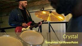  Presentation with electric guitar - Presentation theme featuring young-man-in-casualwear-plucking background and a tawny brown colored foreground