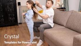  Presentation with long hair man - Beautiful slides featuring young-man-in-casualwear-sitting backdrop and a violet colored foreground