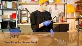  Presentation with drums - Cool new presentation theme with young-man-in-casualwear backdrop and a gold colored foreground