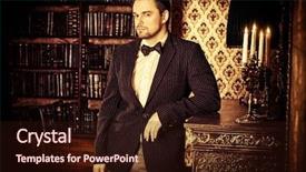  Presentation with luxury fashion - PPT theme consisting of young man in classic vintage background and a wine colored foreground