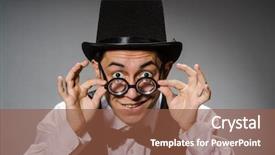  Presentation with classical - Amazing slide set having young man in classical black vest and hat against gray backdrop and a tawny brown colored foreground