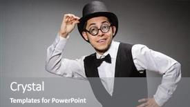  Presentation with classical - Audience pleasing slide deck consisting of young man in classical black vest and hat against gray backdrop and a gray colored foreground