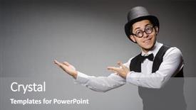  Presentation with classical - Slide set consisting of young man in classical black vest and hat against gray background and a gray colored foreground