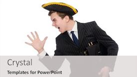  Presentation with pirate - Presentation design enhanced with young man in costume with pirate hat isolated on white background and a light gray colored foreground