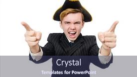  Presentation with pirate - Beautiful PPT theme featuring young man in costume with pirate hat isolated on white backdrop and a tawny brown colored foreground