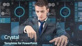  Presentation with data management - Beautiful presentation design featuring young man in data management backdrop and a  colored foreground