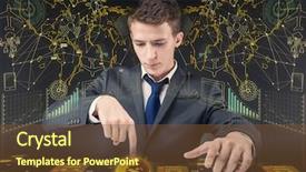  Presentation with data management - Cool new slide deck with young man in data management backdrop and a  colored foreground