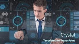  Presentation with data management - PPT theme enhanced with young man in data management background and a  colored foreground