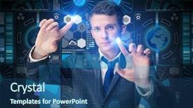  Presentation with data management - Theme having young man in data management background and a ocean colored foreground