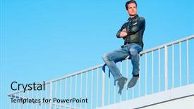  Presentation with railing - Colorful theme enhanced with young man in denim clothes backdrop and a light blue colored foreground