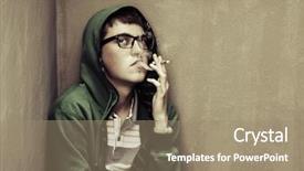  Presentation with depression - Cool new PPT layouts with young man in depression smoking backdrop and a coral colored foreground