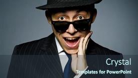  Presentation with elegant - Colorful PPT theme enhanced with young man in elegant suit against gray backdrop and a tawny brown colored foreground