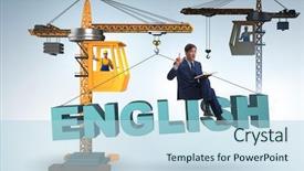  Presentation with language training - Cool new slide deck with young man in english language backdrop and a light blue colored foreground