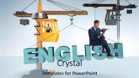  Presentation with language training - Audience pleasing PPT layouts consisting of young man in english language backdrop and a light blue colored foreground