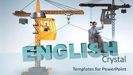  Presentation with language training - Slide deck consisting of young man in english language background and a light blue colored foreground