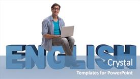  Presentation with welcome multilingual concept spanish and english - PPT theme consisting of young man in english studying background and a teal colored foreground