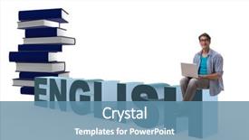  Presentation with english - Slide set consisting of young man in english studying background and a teal colored foreground