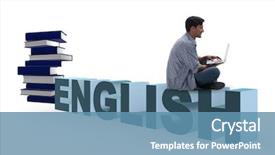  Presentation with english - Presentation design consisting of young man in english studying background and a teal colored foreground