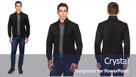  Presentation with fashion - Beautiful presentation theme featuring young man in fashion concept backdrop and a  colored foreground