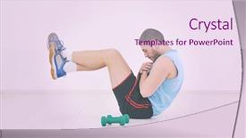  Presentation with exercise sport - Slides enhanced with young man in fintess sport club exercise withweights and relaxing background and a sky blue colored foreground