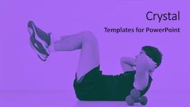  Presentation with duo - Theme with young man in fintess sport club exercise withweights and relaxing duo tone background and a light blue colored foreground