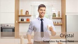  Presentation with clothing wooden clothes hanger object - Colorful slide set enhanced with young man in formal clothes backdrop and a soft green colored foreground