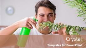  Presentation with home gardening - Beautiful PPT theme featuring young-man-in-gardening-concept backdrop and a coral colored foreground