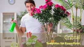  Presentation with home gardening - Beautiful slides featuring young-man-in-gardening-concept backdrop and a coral colored foreground