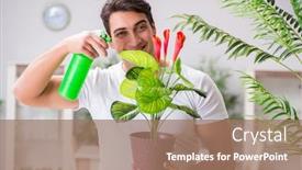  Presentation with home gardening - Presentation theme with young-man-in-gardening-concept background and a coral colored foreground