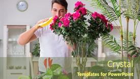  Presentation with home gardening - Slide set featuring young-man-in-gardening-concept background and a tawny brown colored foreground