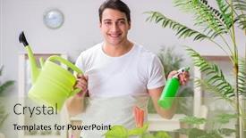  Presentation with home gardening - PPT layouts enhanced with young-man-in-gardening-concept background and a yellow colored foreground