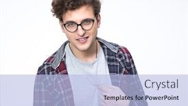  Presentation with glasses - PPT theme with young-man-in-glasses-pointing background and a light blue colored foreground