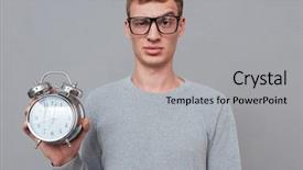  Presentation with clock - Audience pleasing PPT layouts consisting of young-man-in-glasses-showing backdrop and a light gray colored foreground