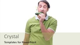  Presentation with gmo - Colorful presentation theme enhanced with young man in gmo fruits and vegetables concept backdrop and a yellow colored foreground