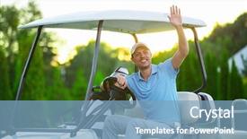 Presentation with sleepy yawning man driving car - Cool new slides with young man in golf car backdrop and a light blue colored foreground