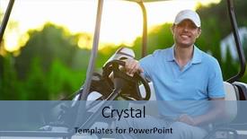  Presentation with golf - Slide set enhanced with young man in golf carts background and a  colored foreground